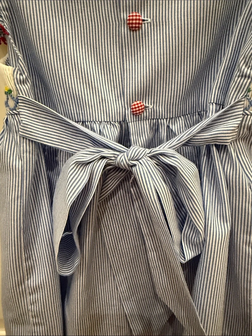 Remember Nguyen Blue & White Pinstripe Lobster Nautical Smocked Dress
